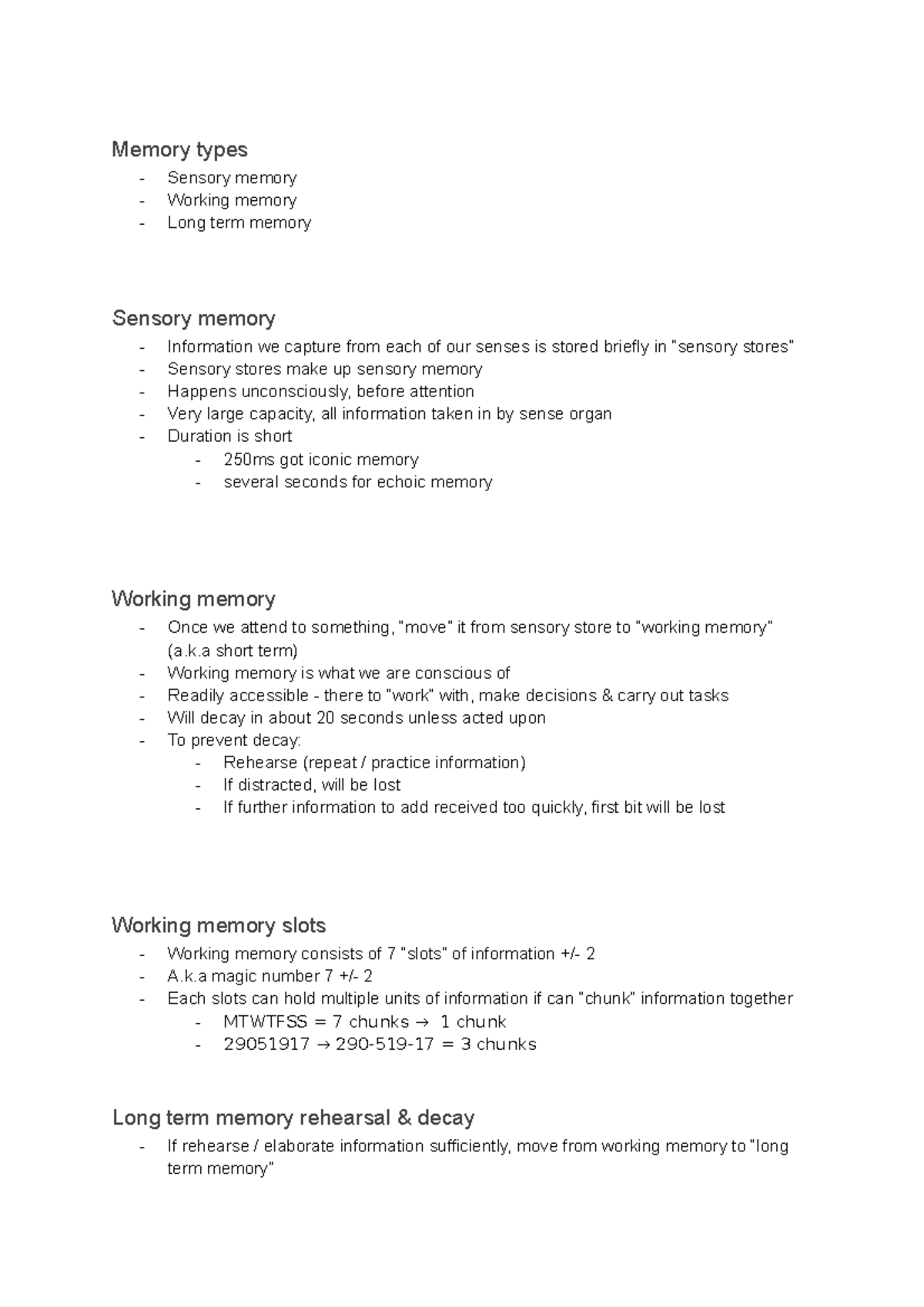 2010 16 - Lecture 3.5 - Memory - Memory types Sensory memory Working ...