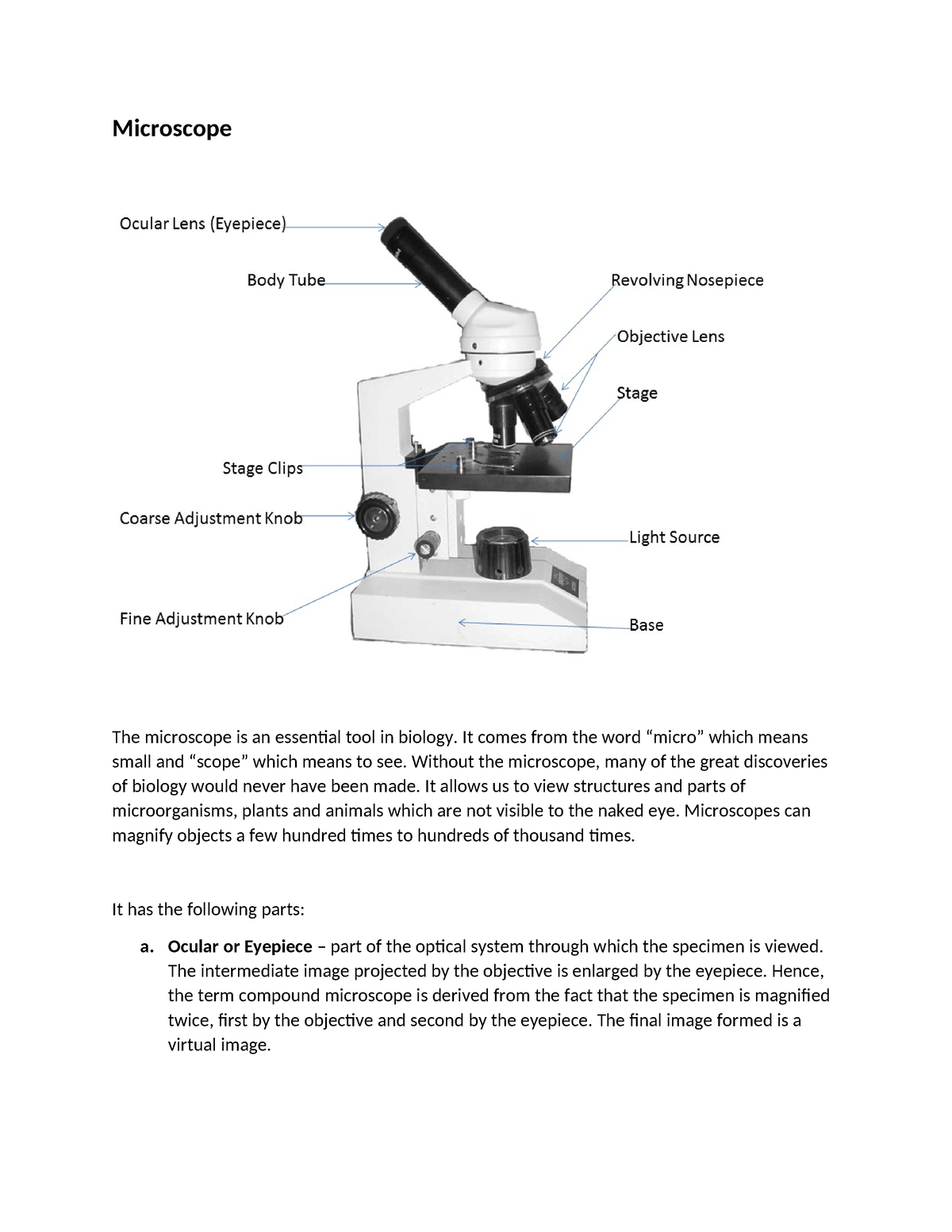 Parts of the Microscope - Microscope The microscope is an essential ...