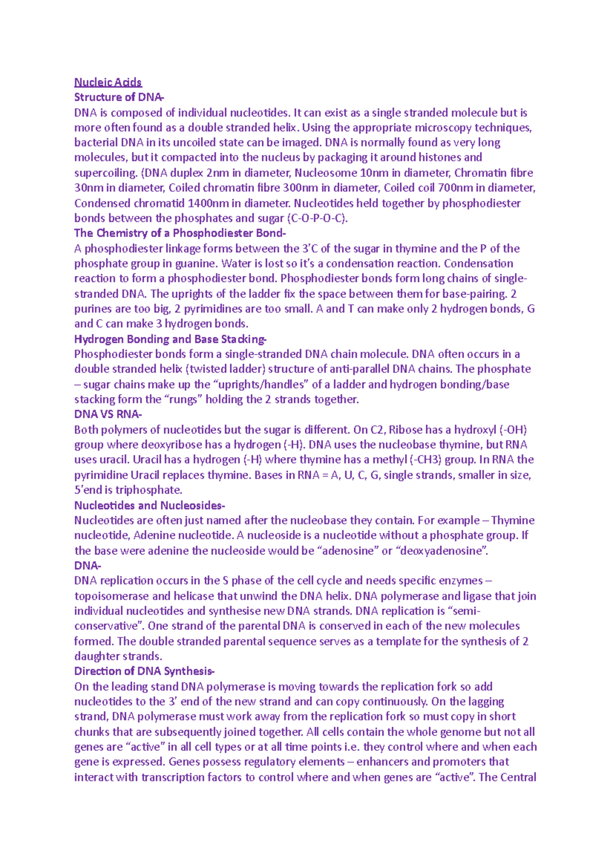 Nucleic Acids Lecture notes Nucleic Acids Structure of DNA DNA is