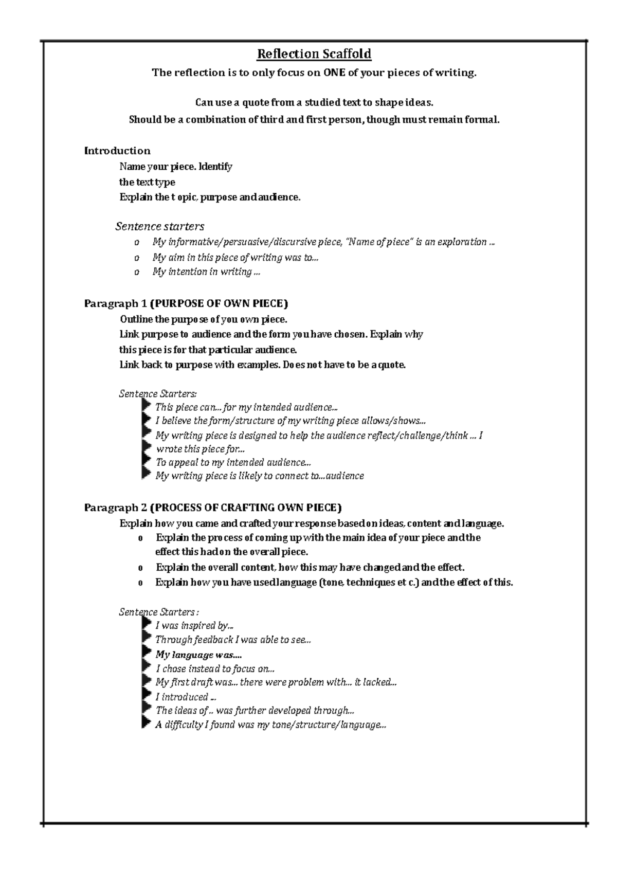 Reflection Scaffold Worksheet - Reflection Scaffold The reflection is ...