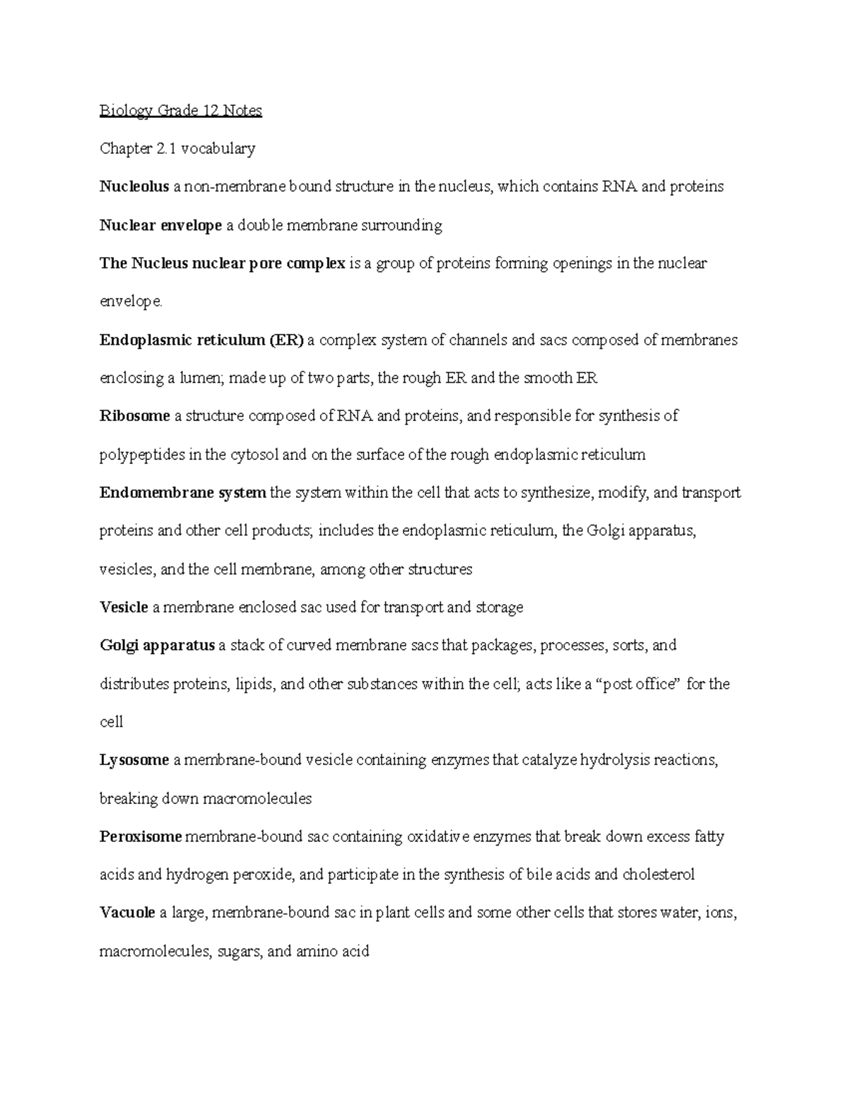 Biology Grade 12 Notes - Biology Grade 12 Notes Chapter 2 vocabulary ...