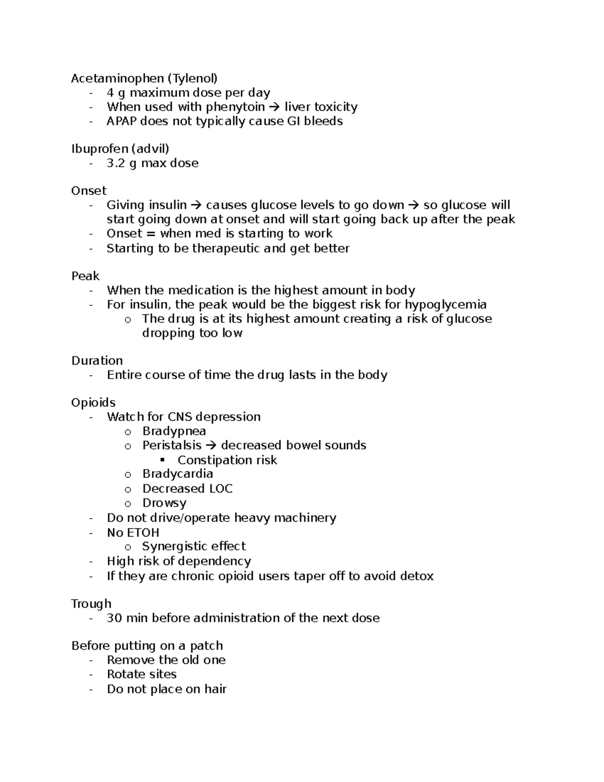 Pharm Final Review lecture notes Acetaminophen (Tylenol) 4 g maximum dose per day When