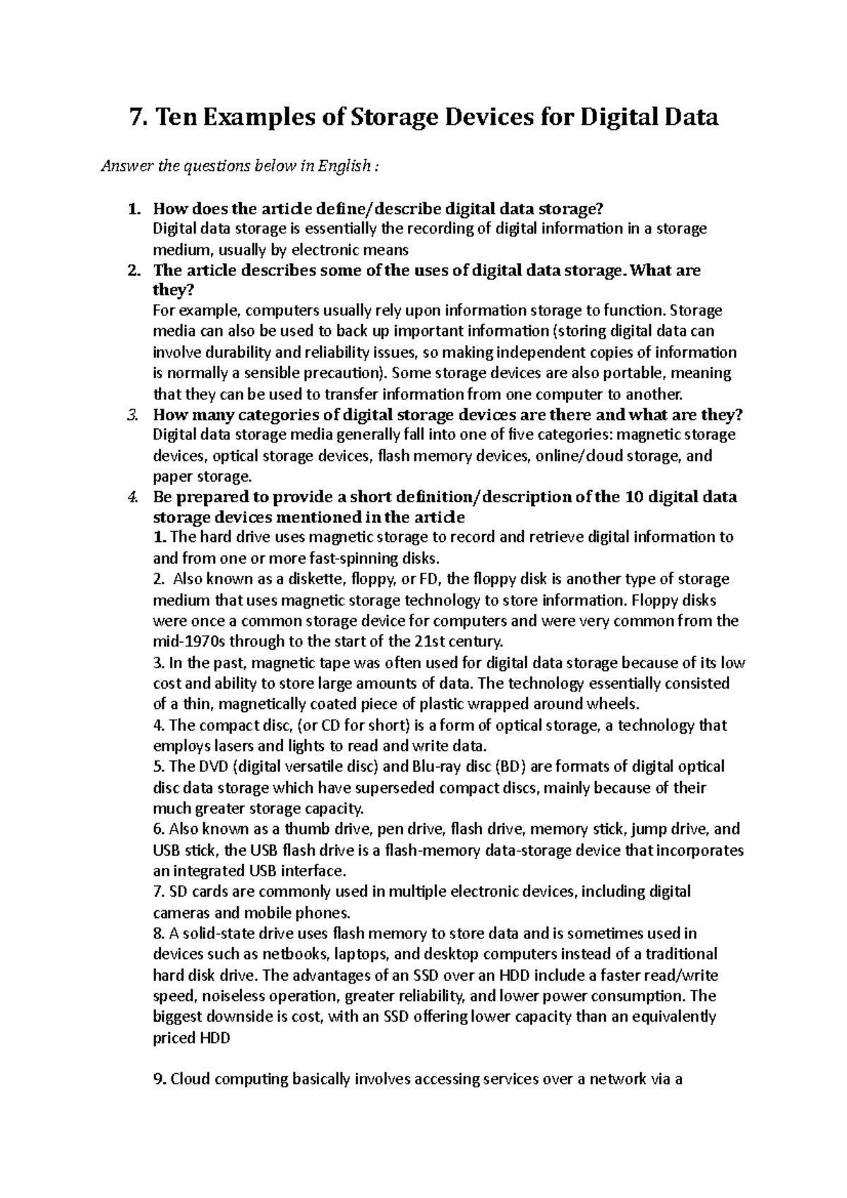 07 Computer Basics 10 Examples of Storage Devices for Digital Data