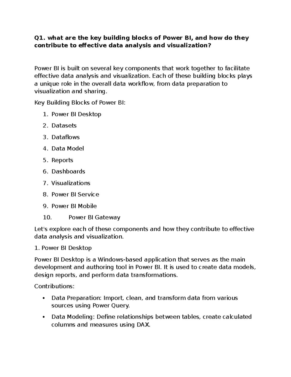 Power BI questions - NOTTHING - Q1. what are the key building blocks of ...