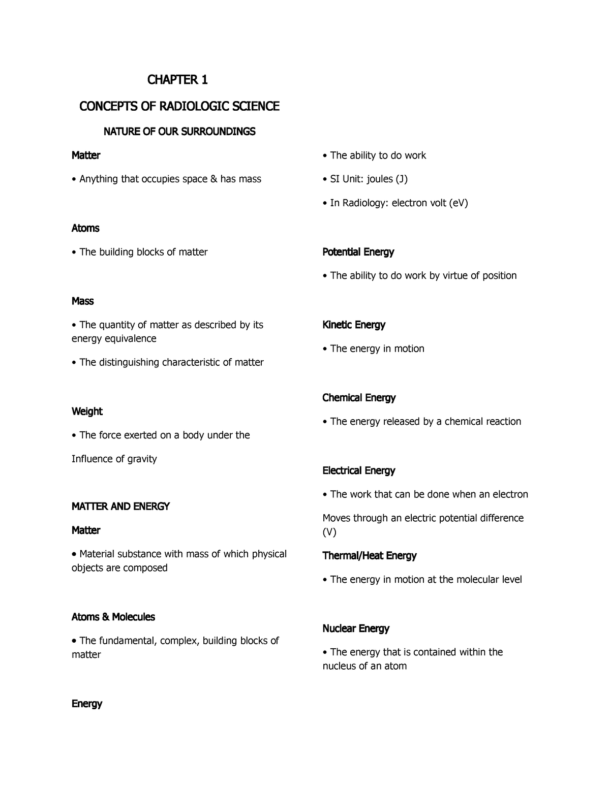 Chapter 1 - CHAPTER 1 CONCEPTS OF RADIOLOGIC SCIENCE NATURE OF OUR ...