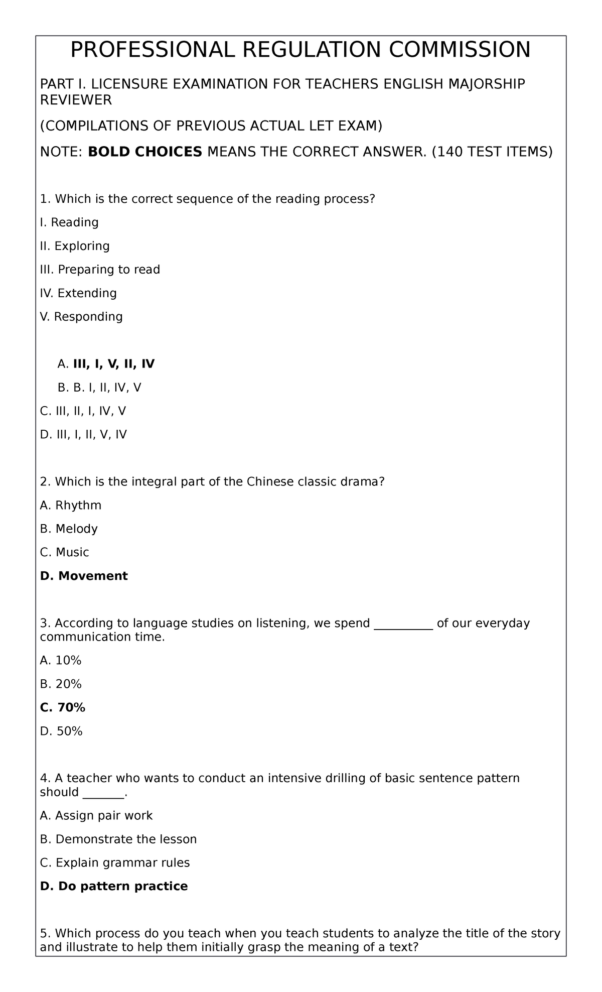 English MajorshWPS Office PROFESSIONAL REGULATION COMMISSION PART I. LICENSURE EXAMINATION