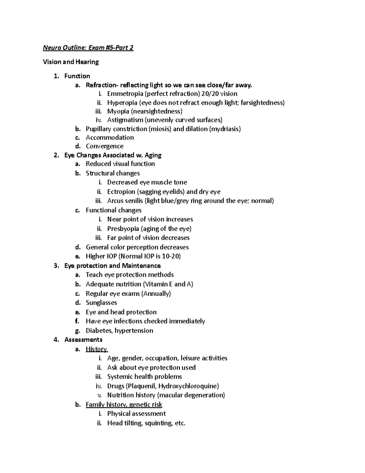 Neuro Outline 1 - Neuro Outline: Exam #5-Part 2 Vision and Hearing 1 ...