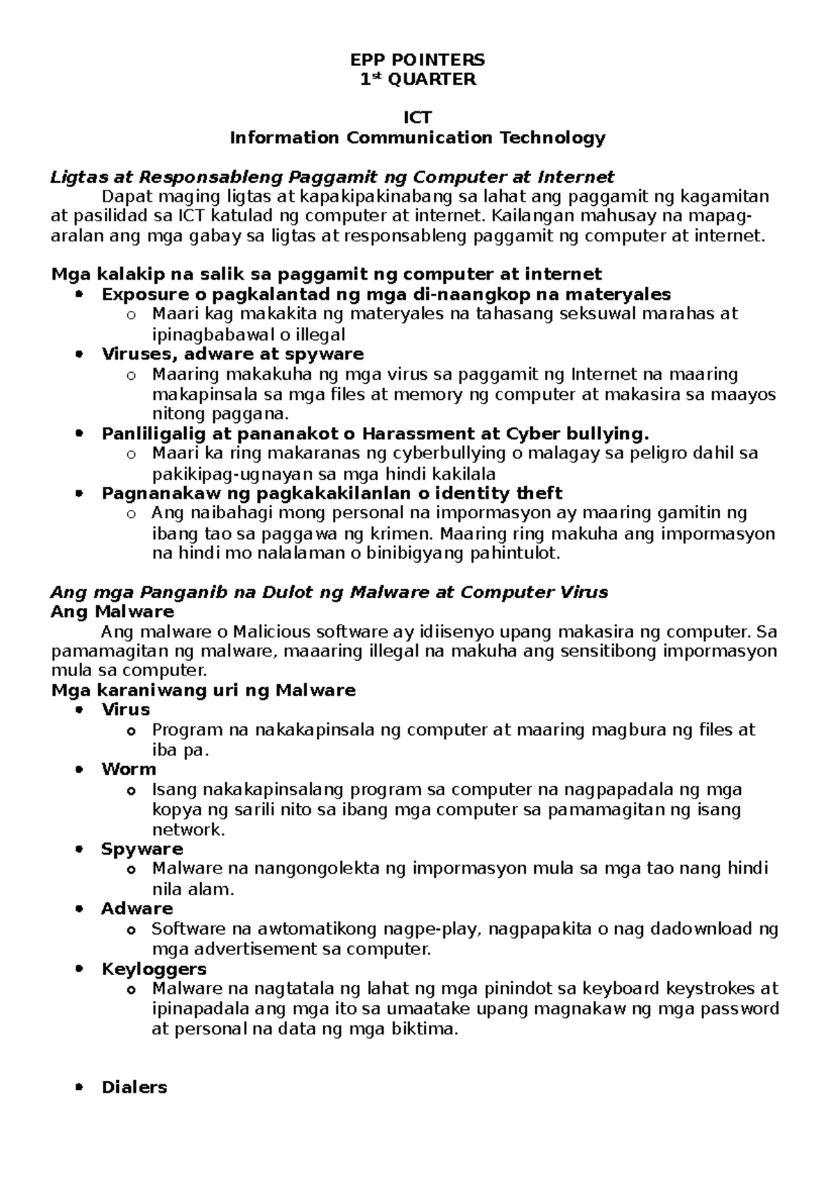 EPP Pointers - asdafa - EPP POINTERS 1 st QUARTER ICT Information ...