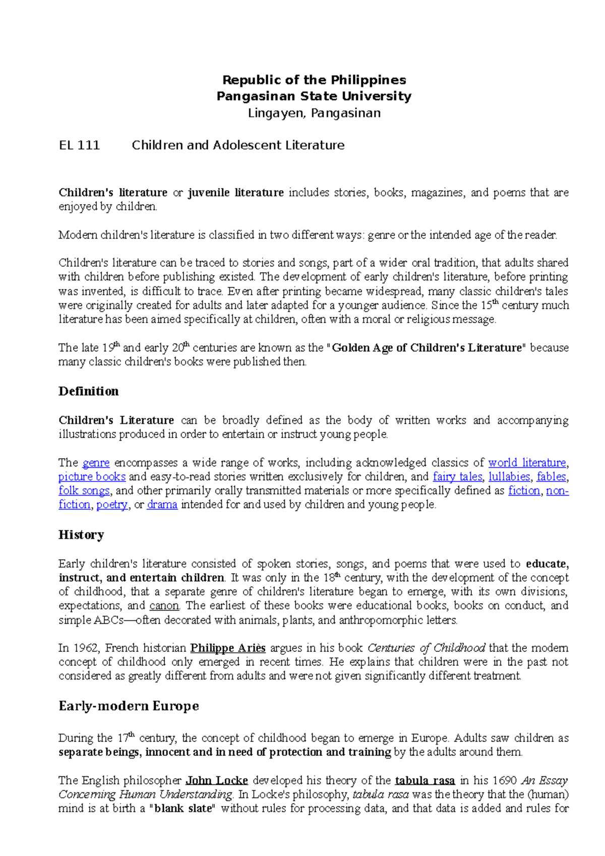 Childrens lit lecture notes - Gender and Society - PangSU - Studocu