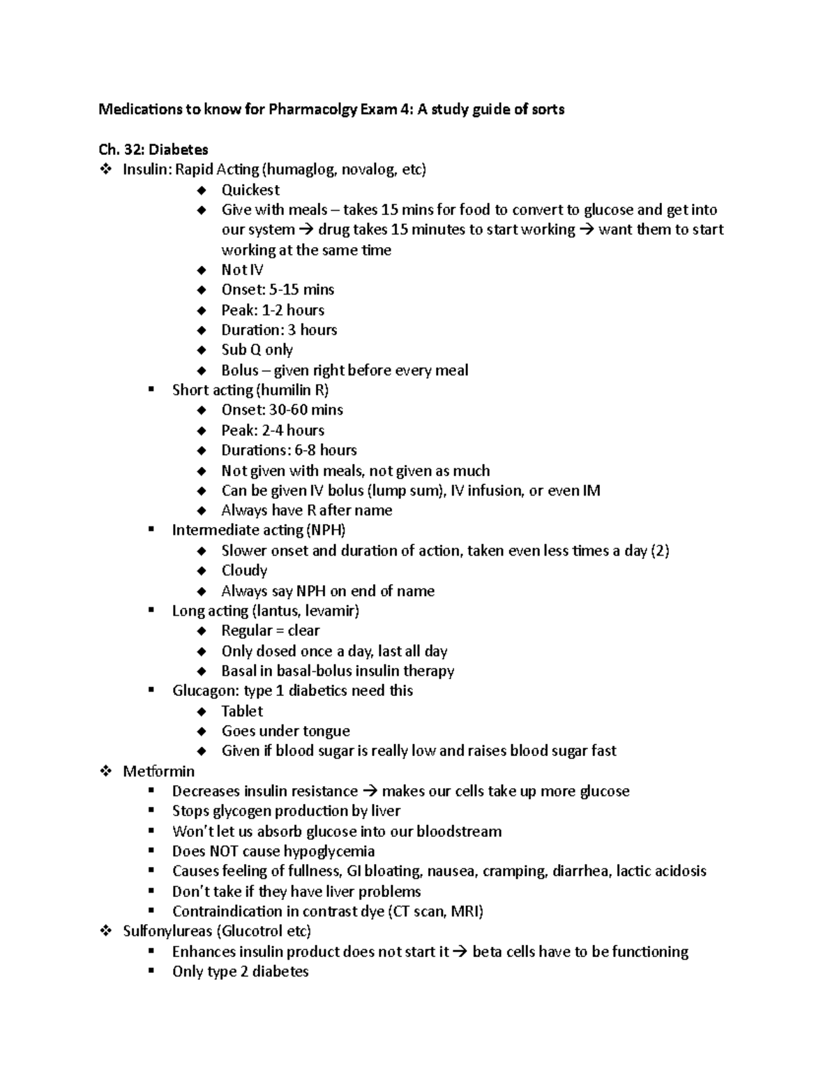 Diabetes 1 - Medications to know for Pharmacolgy Exam 4: A study guide ...