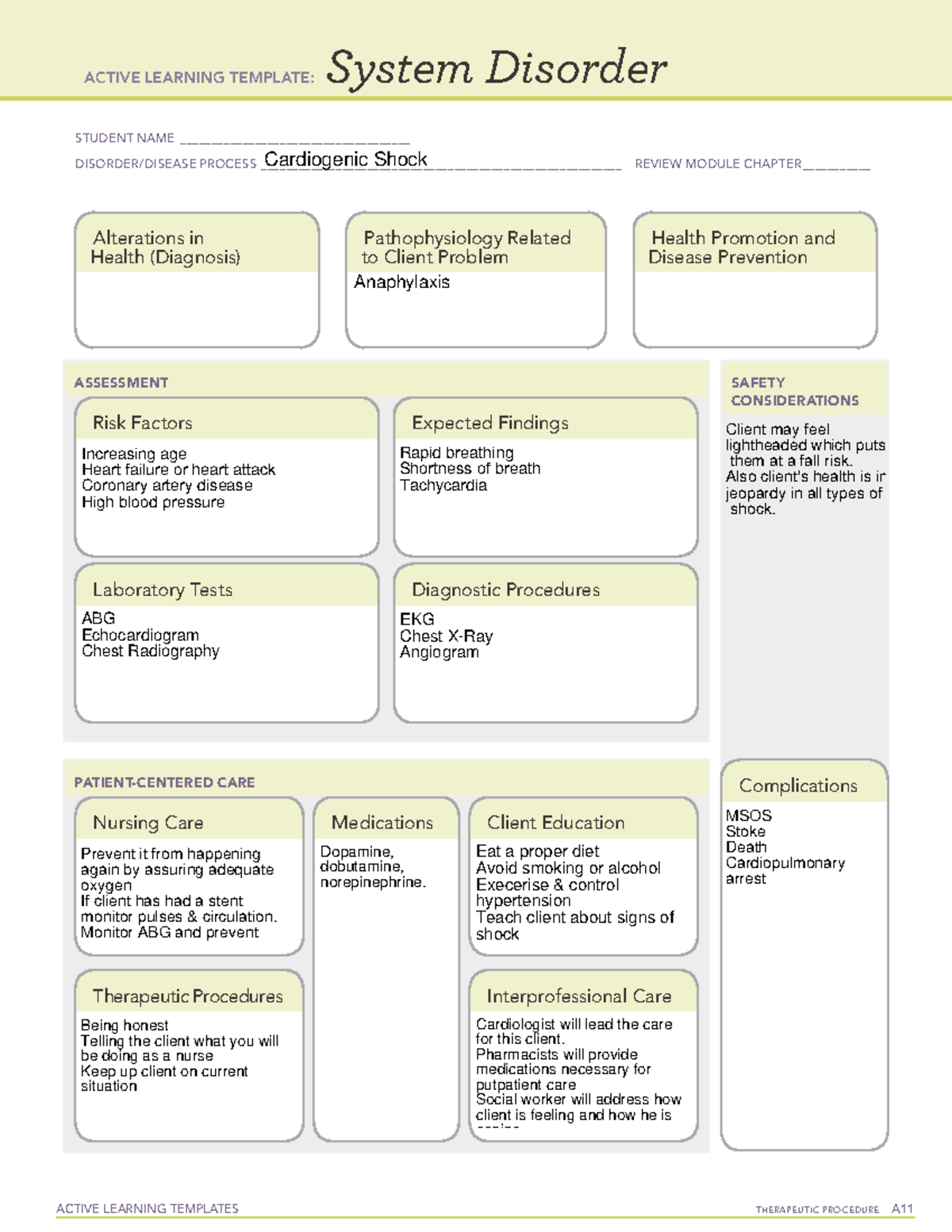 Cardiogenic Shock Yaga ACTIVE LEARNING TEMPLATES THERAPEUTIC 