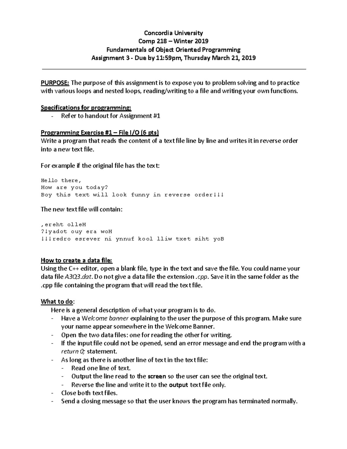 Assignment 3 Instructions - Concordia University Comp 218 – Winter 2019 ...