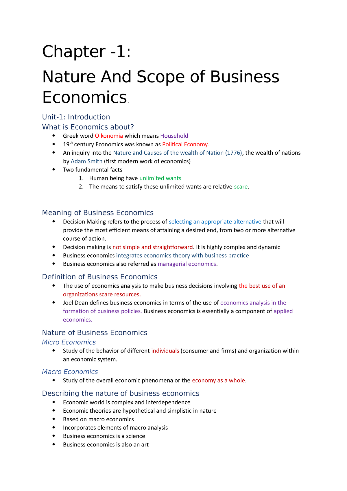 Chapter 1 Economics - Chapter -1: Nature And Scope Of Business ...