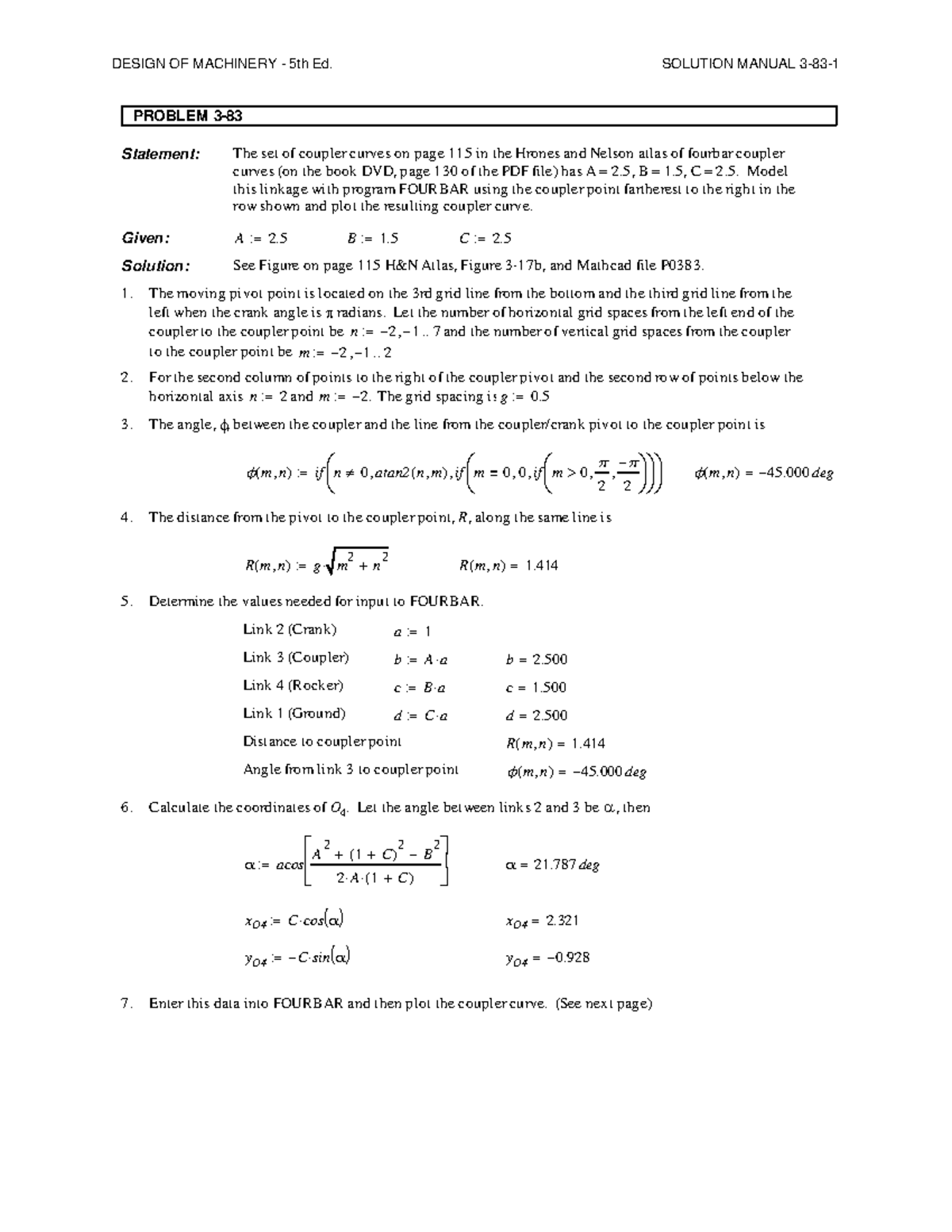 P0383 - Four Bar Linkage - Design Of Machinery - 5th Ed. Solution 