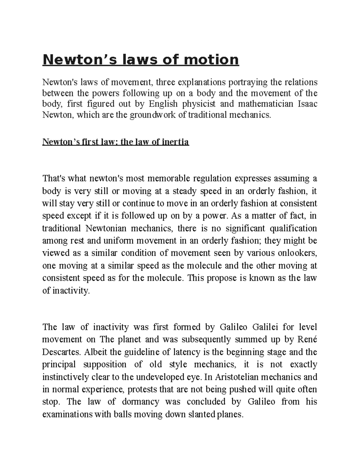 Newton’s Laws Of Motion - Newton’s Laws Of Motion Newton's Laws Of 