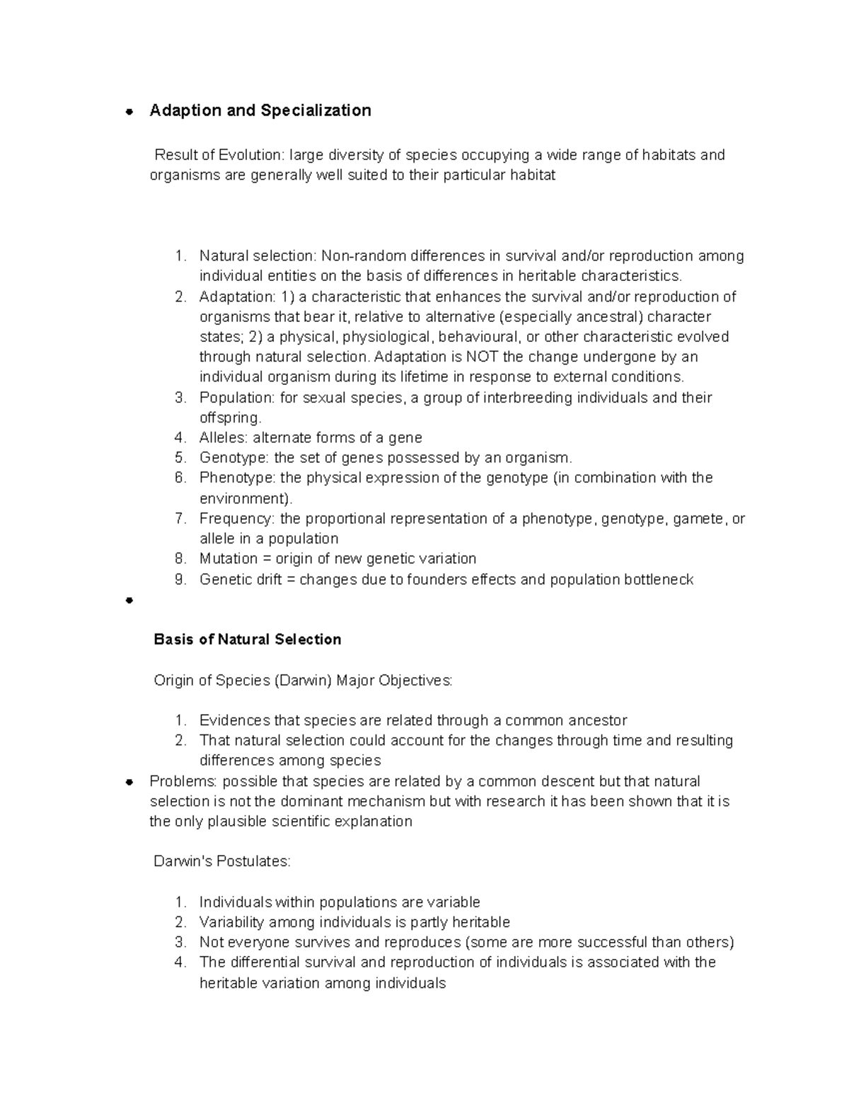 Evolution Readings 3 - Adaption and Specialization Result of Evolution ...