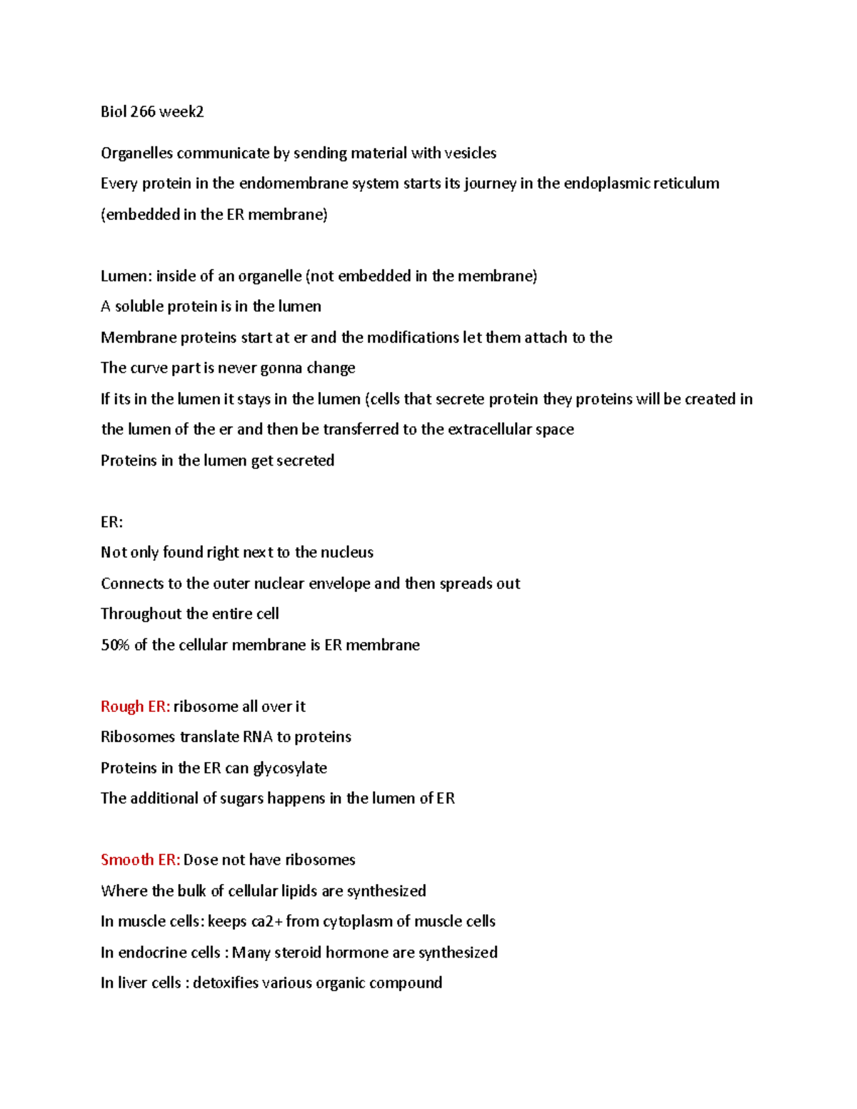 Biol 266 Week2 Lecture Notes Biol 266 Week Organelles Communicate By