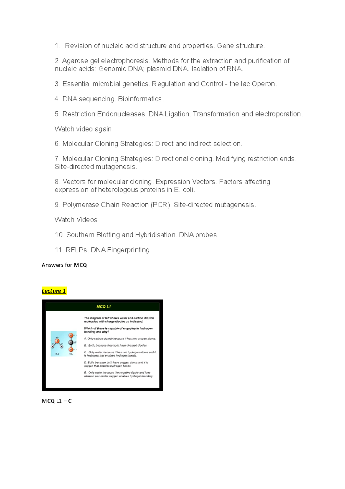 Practical Exam Questions with answers 1. Revision of nucleic acid