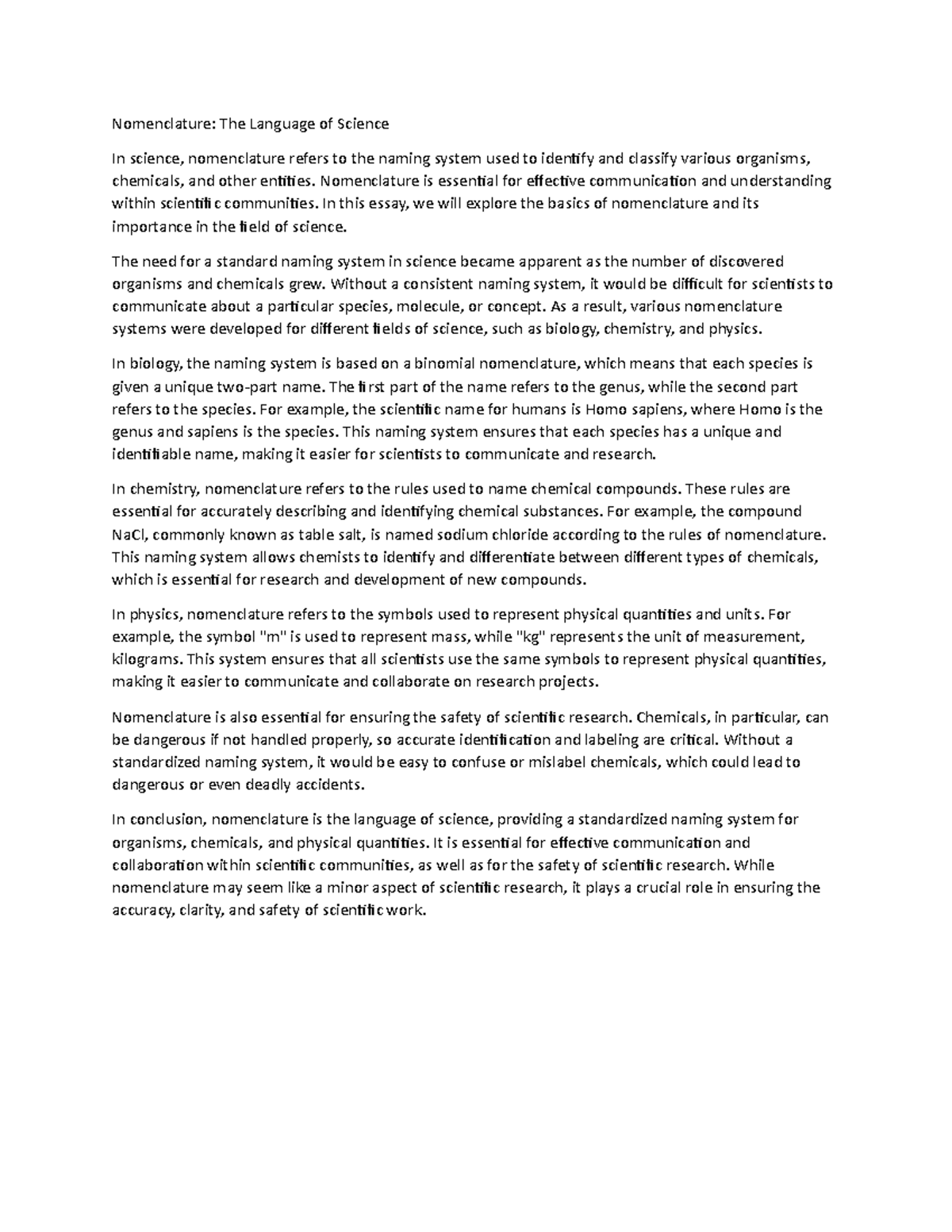 Nomenclature - Nomenclature is essential for effective communication ...