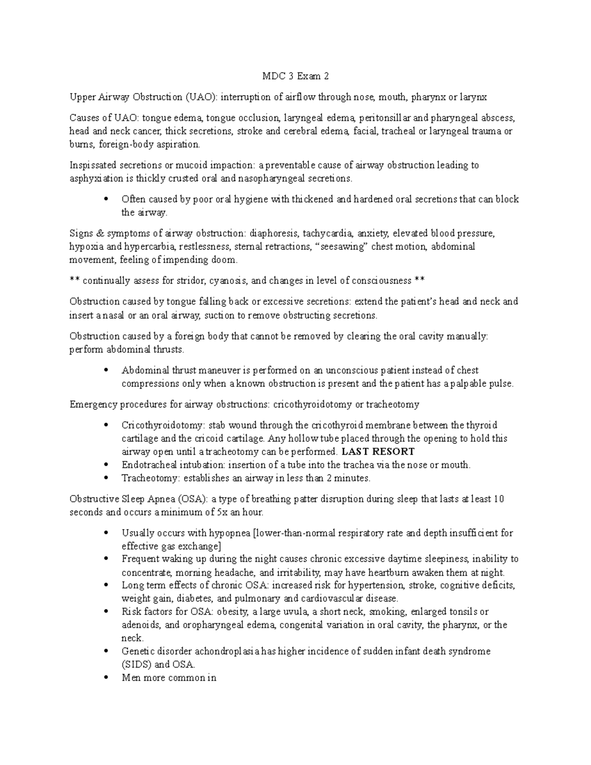 MDC 3 Exam 2 - notes from the book - MDC 3 Exam 2 Upper Airway ...