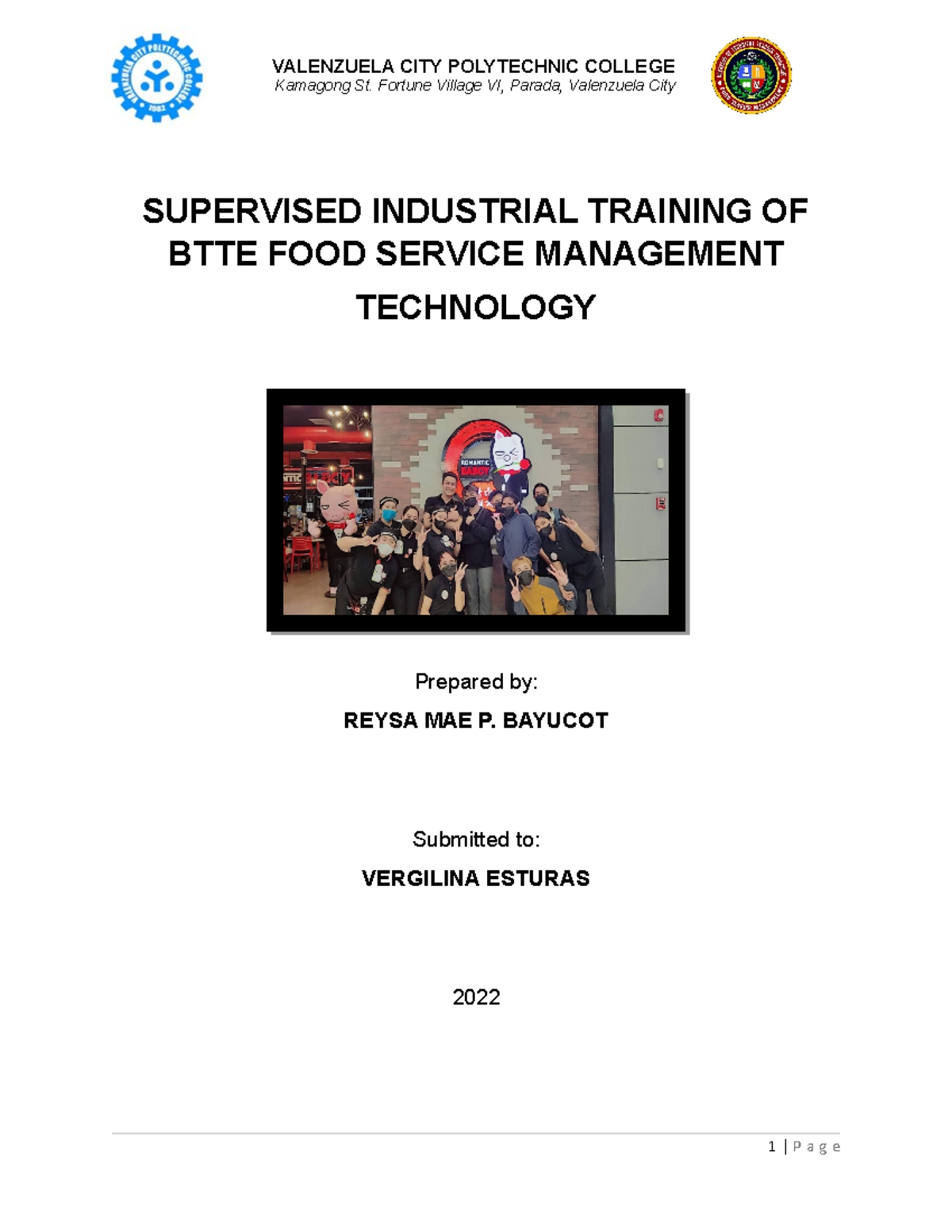 NR Reysa - For Narrative report purposes only - SUPERVISED INDUSTRIAL ...