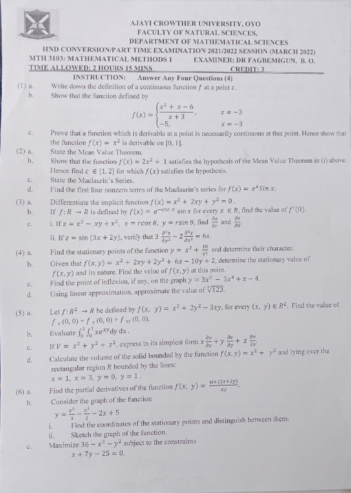 PQ Mathematical Methods 1 - Studocu