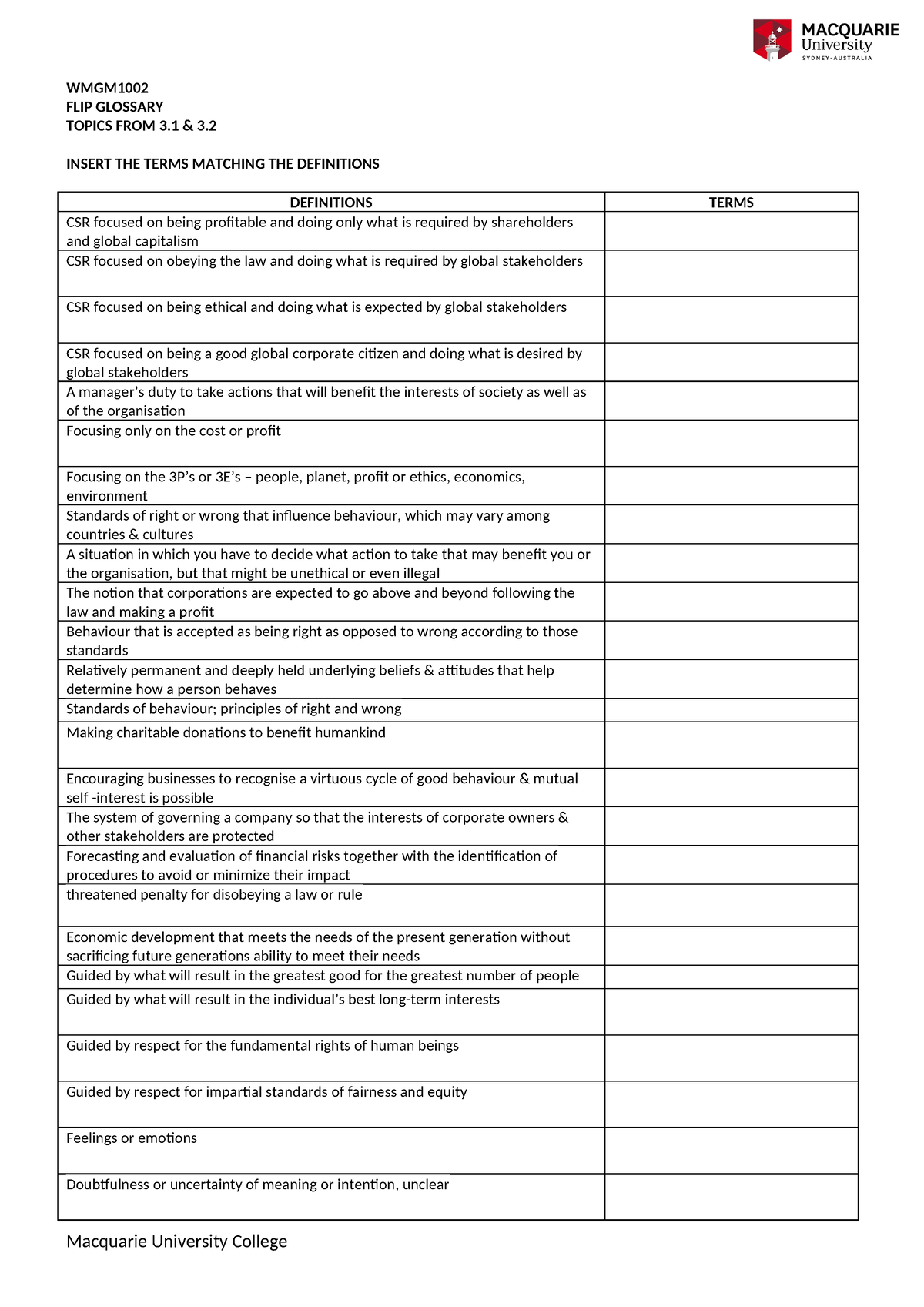 WMGM1002 Lesson 2.3 Flip Glossary - WMGM FLIP GLOSSARY TOPICS FROM 3 ...