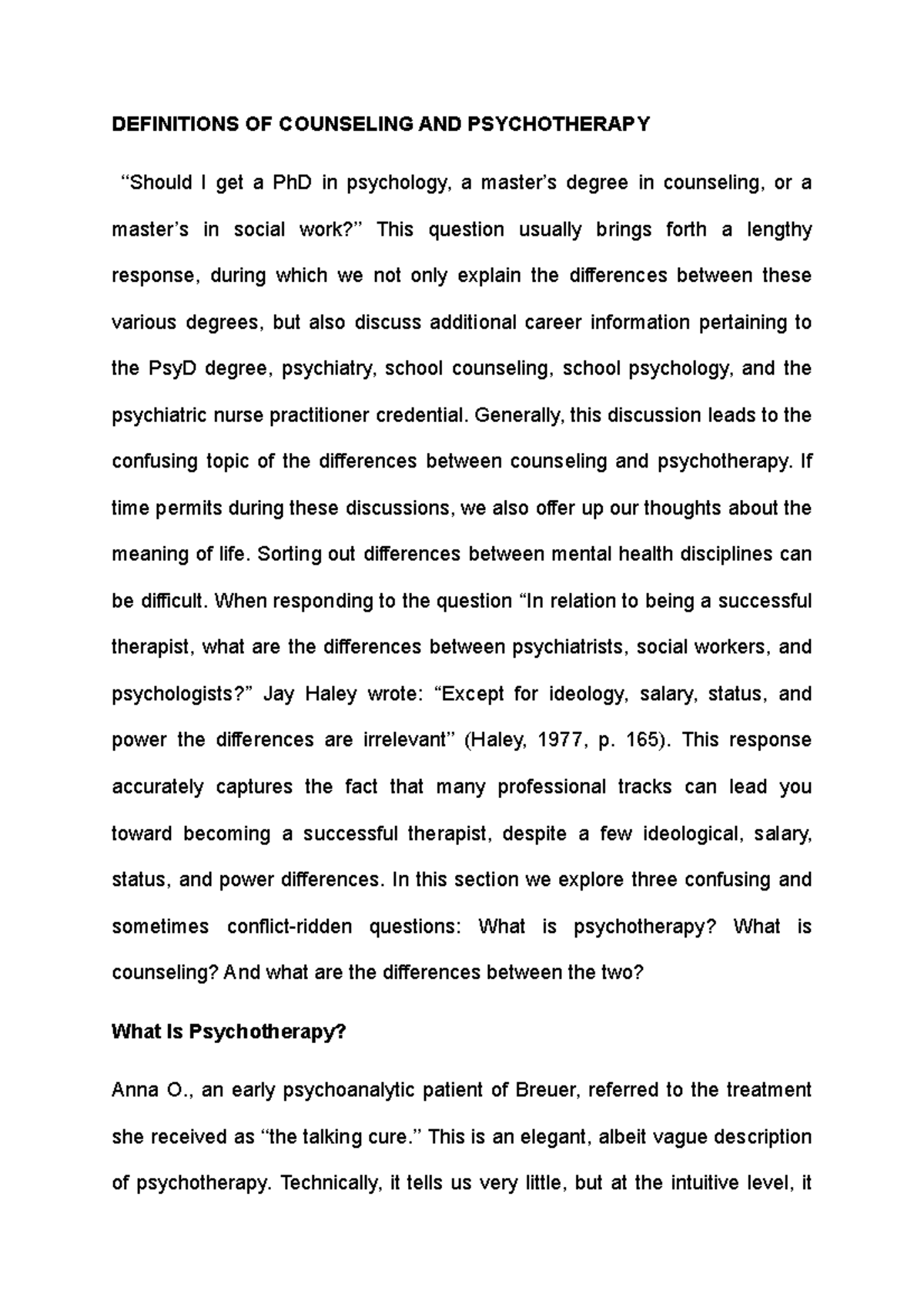 Definitions OF Counseling - DEFINITIONS OF COUNSELING AND PSYCHOTHERAPY ...