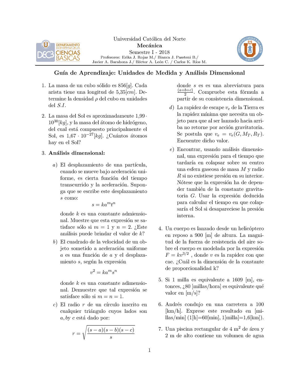 Problemas Analisis Dimensional Universidad Cat Olica Del Norte Mec