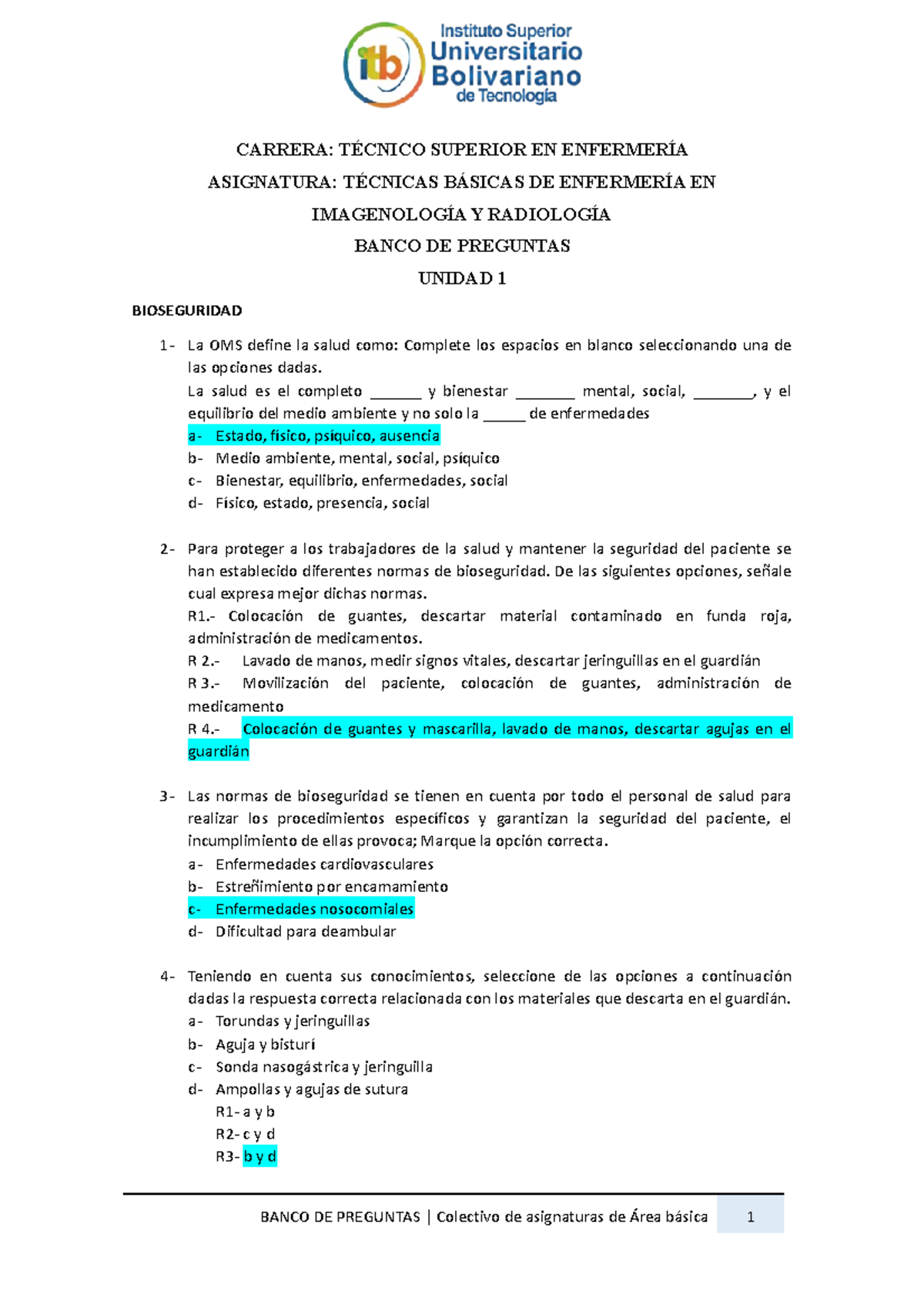 Banco De Preguntas Unidad 1 Técnicas Básicas De Enfermería En Imag Y Banco De Preguntas Unidad 1 Técnicas Básicas De Enfermería En Imag Y