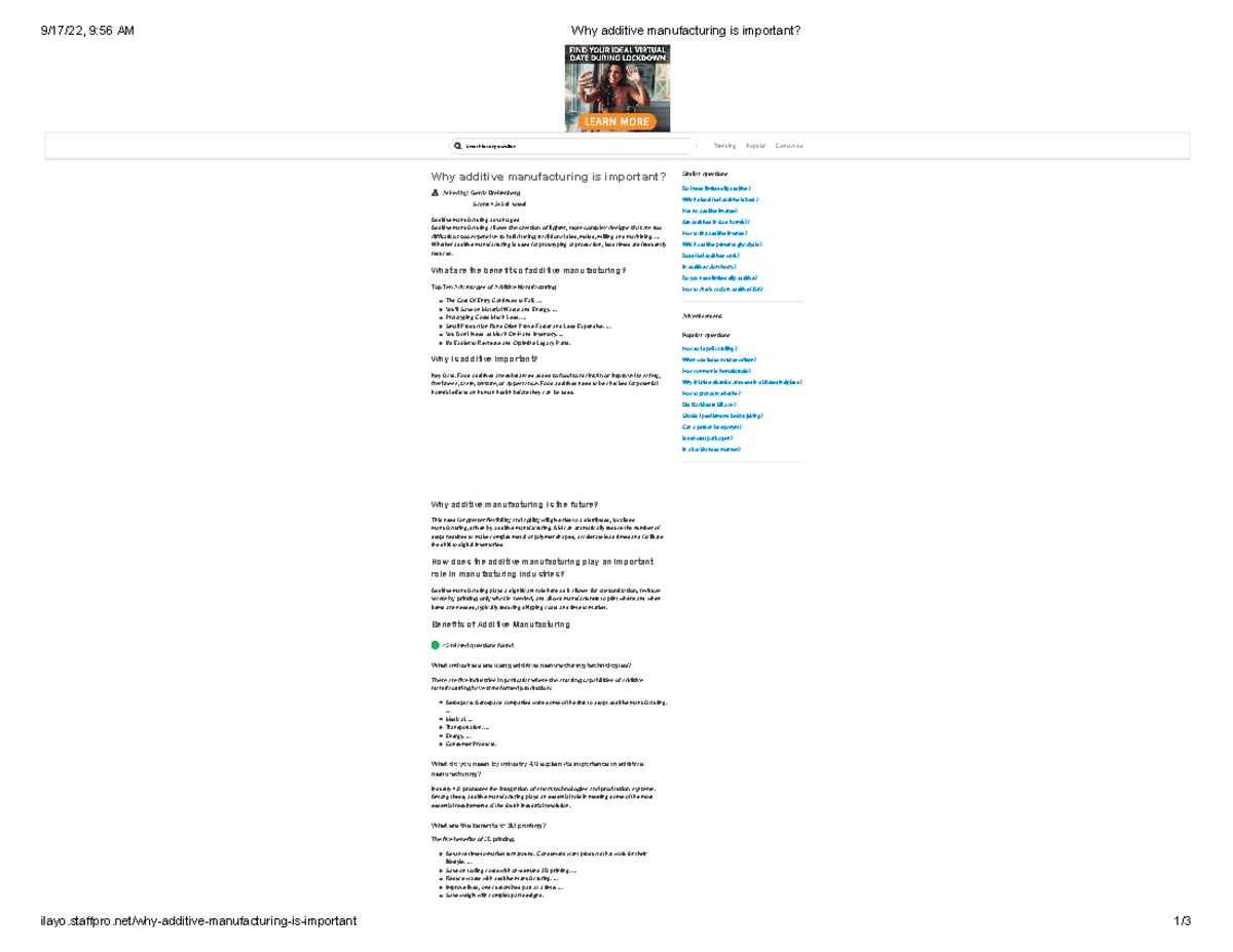 Why additive manufacturing is important staffpro/whyadditive