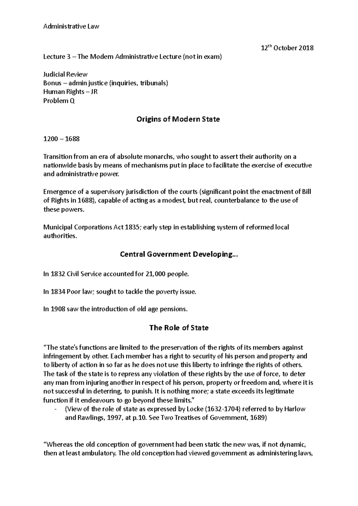 L3 Modern Admin State - Lecture notes 1 - Administrative Law Lecture 3 ...