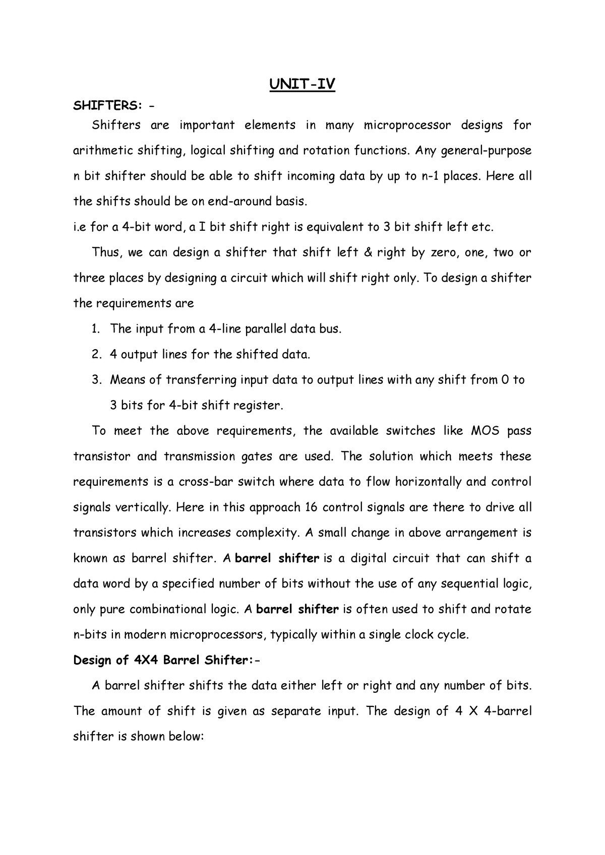 VLSI UNIT-IV - UNIT-IV SHIFTERS: - Shifters are important elements in ...