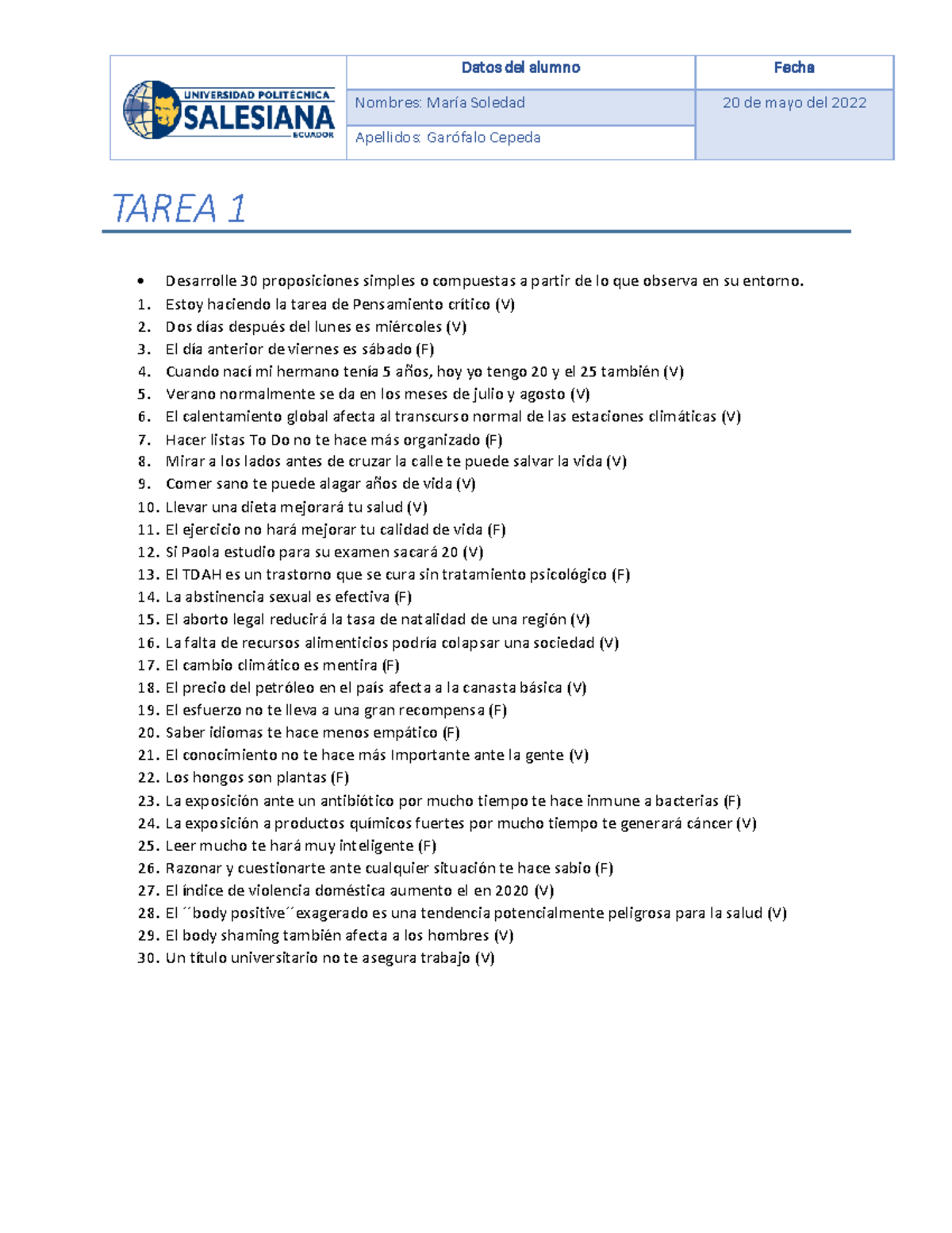 Ejercicios De Pensamiento Critico - Datos Del Alumno Fecha Nombres ...