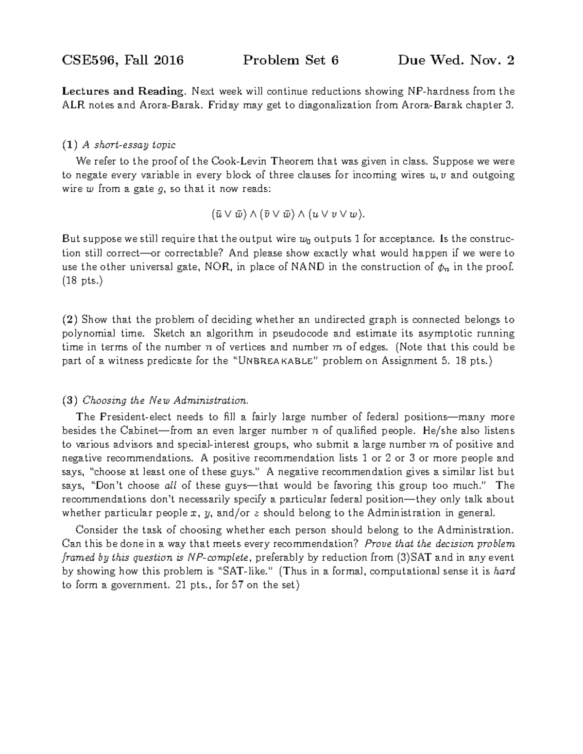 CSE596 problem set 6 fall 2016 q + a - CSE596, Fall 2016 Problem Set 6 ...