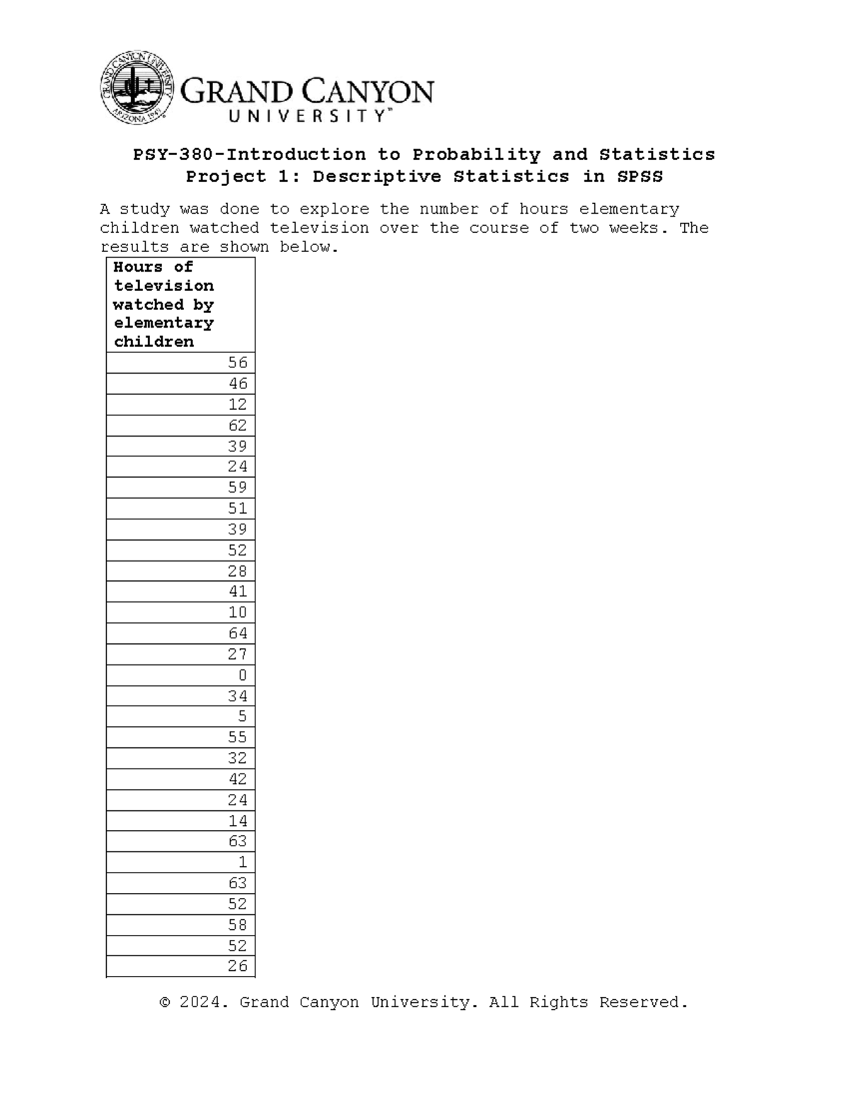 Week 2 Project 1 - PSY-380-Introduction to Probability and Statistics ...