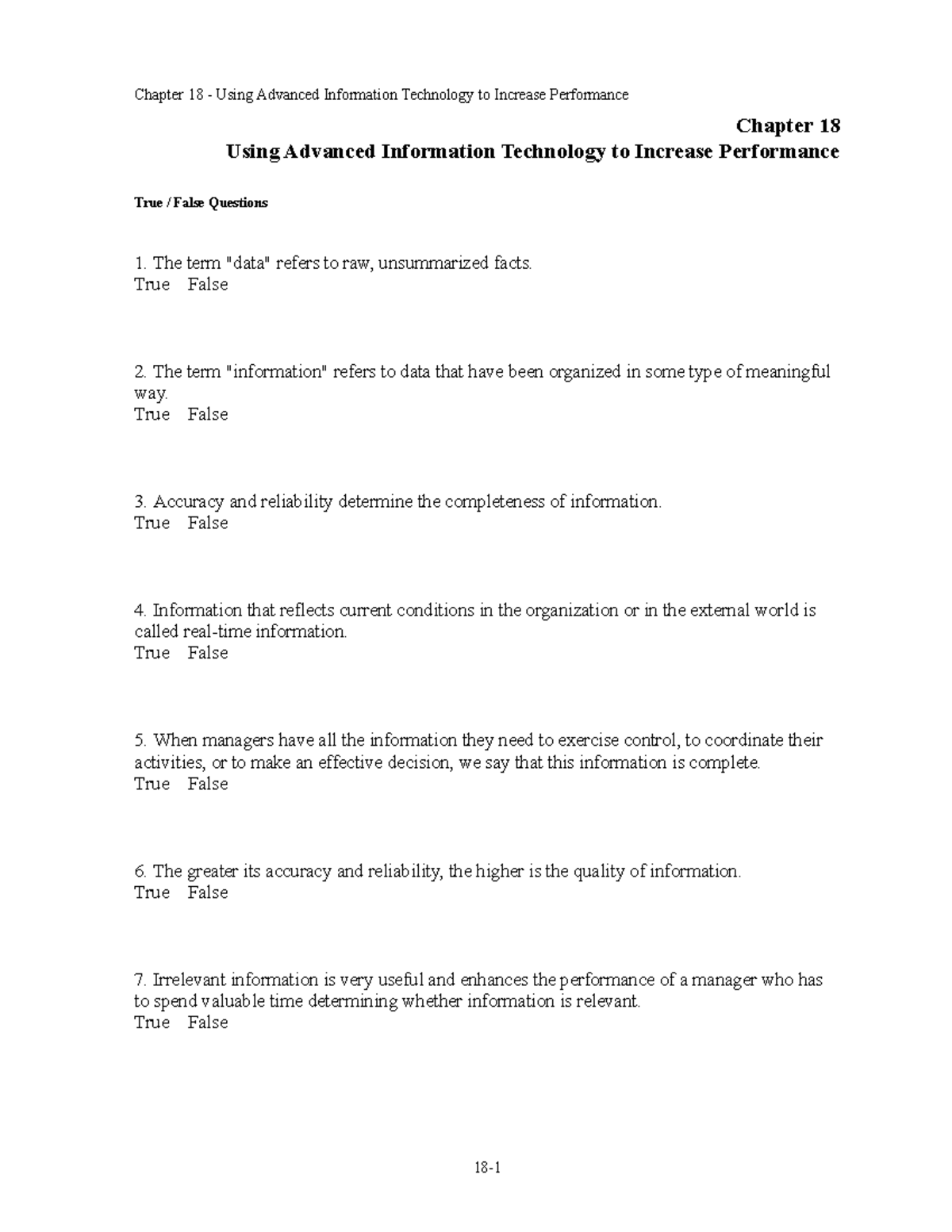 Chap018 - Test Bank - Chapter 18 Using Advanced Information Technology ...