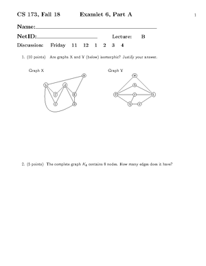 Fall 2018 examlet 1b - it is a practice test - CS 173 - CS 173, Fall 18 ...