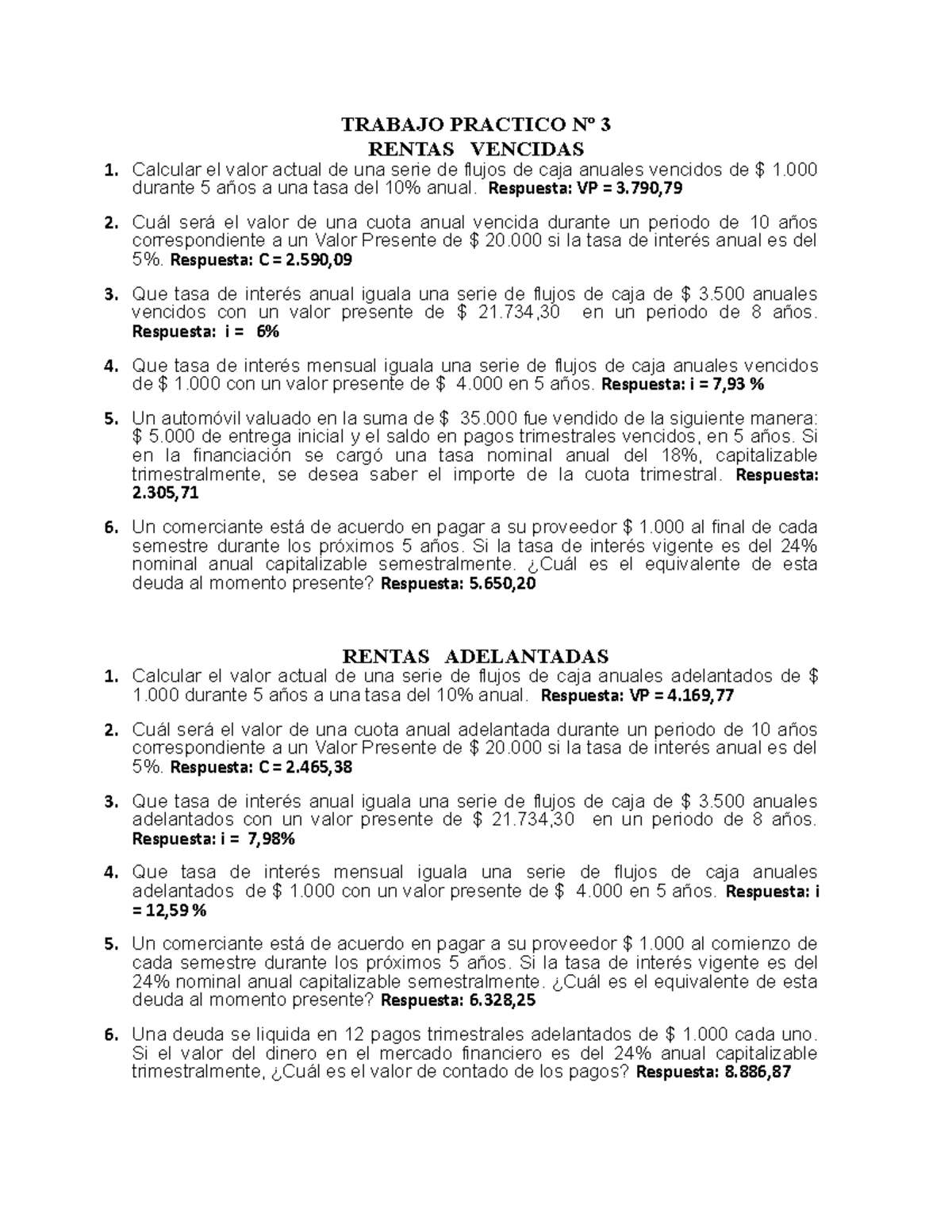 Rentas Practico 3 Trabajo Practico Nº 3 Rentas Vencidas Calcular El Valor Actual De Una Serie 4467