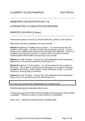 Introduction To Quantitative Methods - Lecture Notes - STATS ...