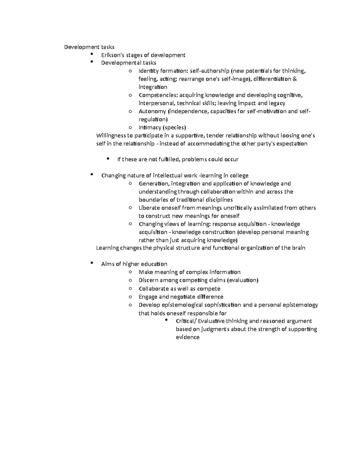 Development tasks - Lecture notes 3 - Development tasks Erikson's ...