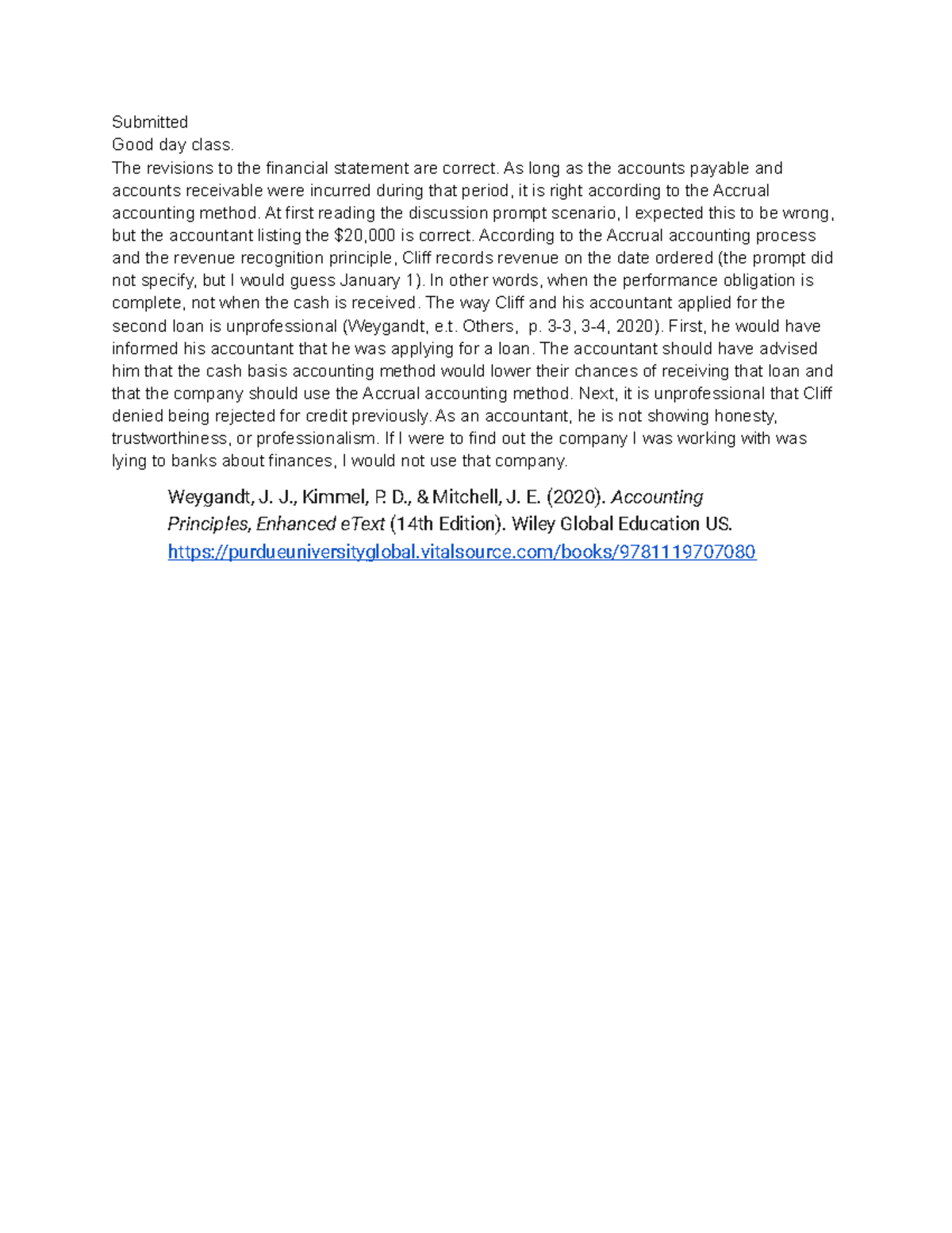Unit 4 AC114 Discussion - Submitted Good day class. The revisions to ...
