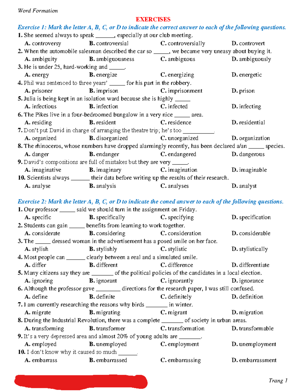 Word form - Word Formation Trường THPT Nam Sách - GV: Nguyễn Minh Đức ...