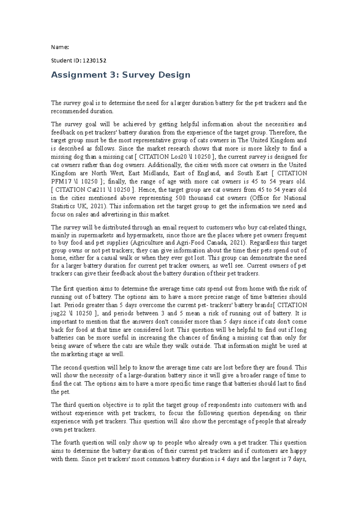 Assigment 3 Survey Design 1 - Name: Student ID: 1230152 Assignment 3 ...