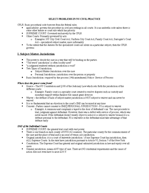 Joinder Outline Civil Procedure - Joinder of Claims and Parties Joinder ...
