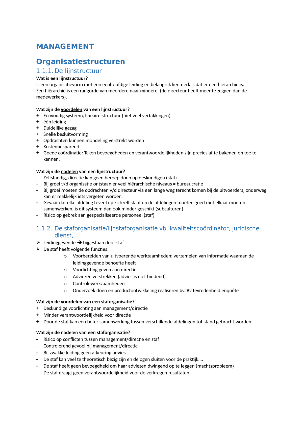 Samenvatting Management - MANAGEMENT Organisatiestructuren 1.1.1 ...