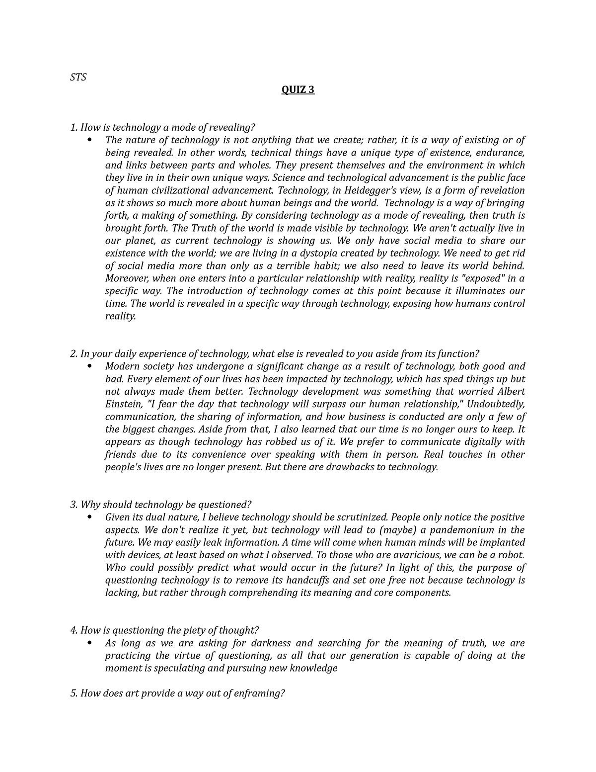 Quiz 3 (midterm) STS - STS Quiz - STS QUIZ 3 How Is Technology A Mode ...