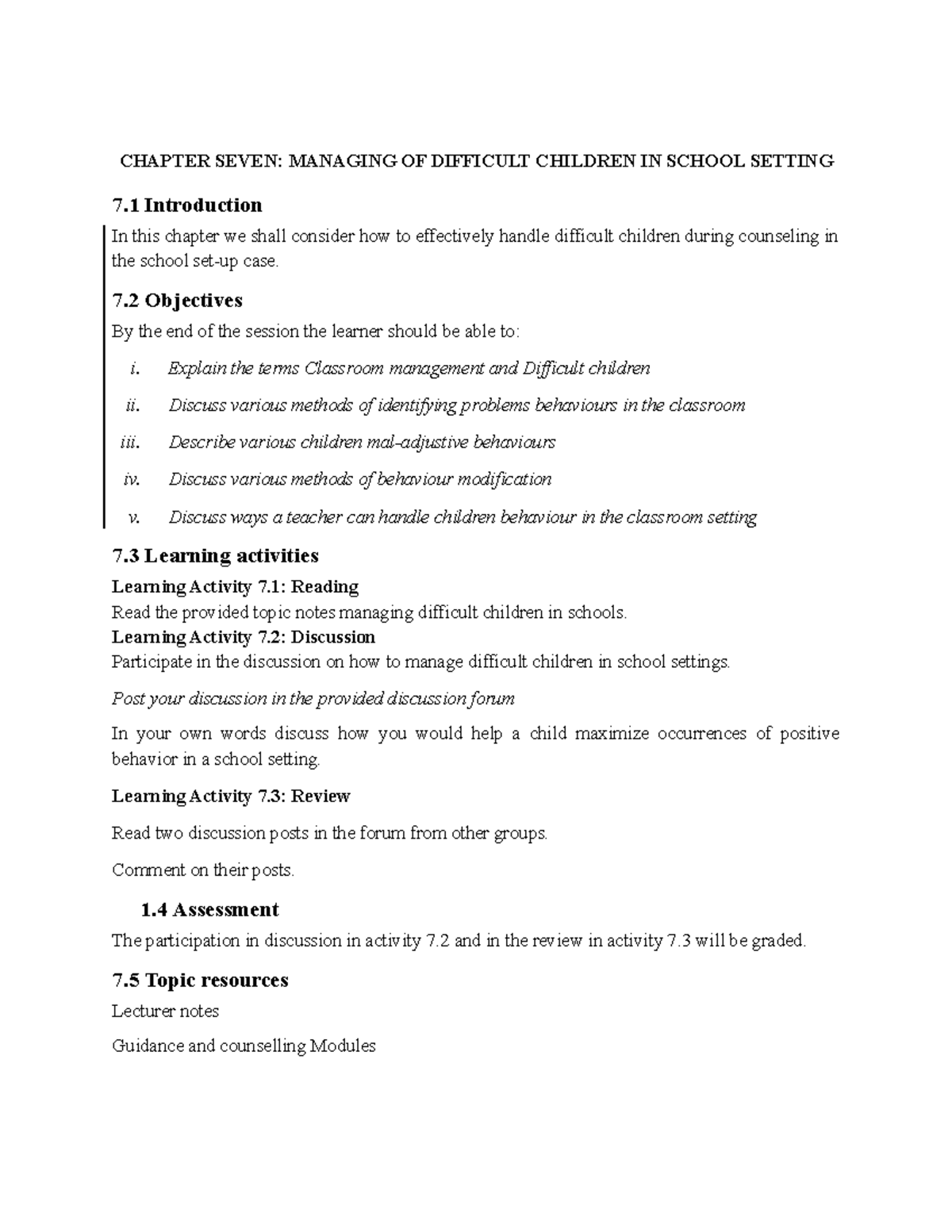 Chapter Seven - the best summarizzed notes on education with question ...