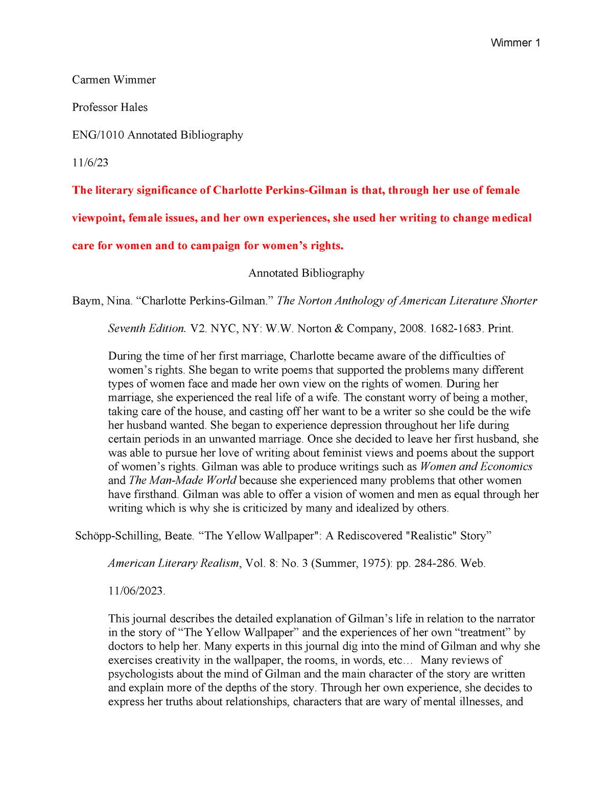 Annotated Bibliography Draft Carmen Wimmer - Carmen Wimmer Professor ...