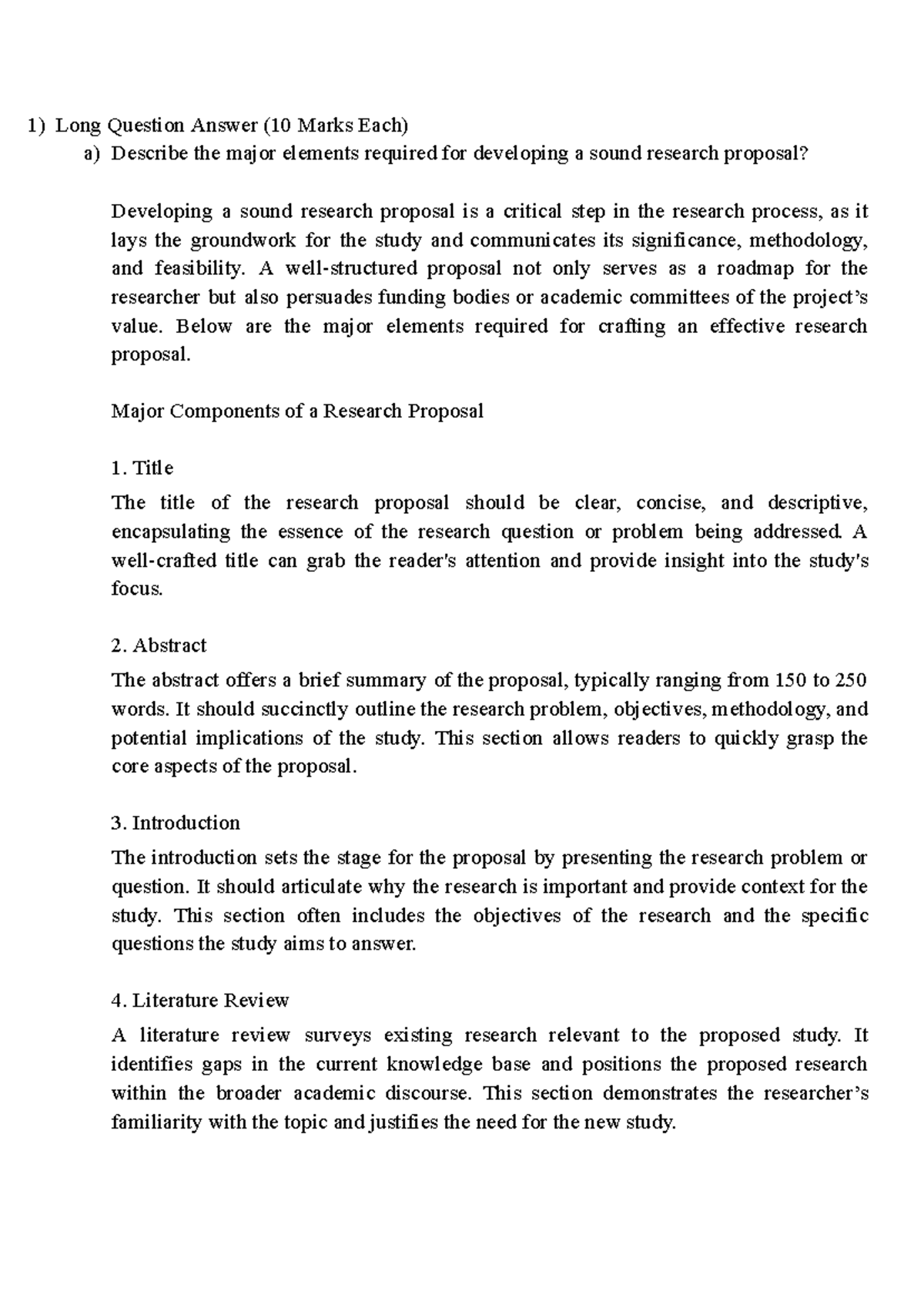 Research Methodology Q A - Long Question Answer (10 Marks Each) a ...